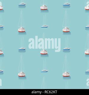 Seamless pattern with yachts in the blue sea 10 eps Stock Vector