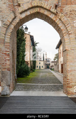 Entrance door to the medieval fort in the small town of Cordovado, Friuli Venezia Giulia region, Italy Stock Photo