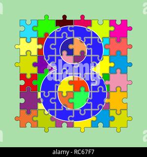 number 8 is composed of pieces of multi-colored puzzles Stock Vector