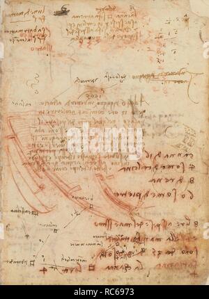 Folio f 1r. Codex Madrid II (Ms. 8936) 'Treaty of fortification, statics and geometry'. 158 folios with 316 pages. Internal format: 210 x 145 mm. PERSONAL ANNOTATIONS. MATH OPERATIONS, ACCOUNTING NOTES. UNITS OF WEIGHT AND MEASURES. PRINCIPLES OF MECHANICS, CINEMATICS, DYNAMICS. TOPOGRAPHIC REFERENCES. Museum: BIBLIOTECA NACIONAL DE ESPAÑA, MADRID. Author: LEONARDO DA VINCI. Stock Photo