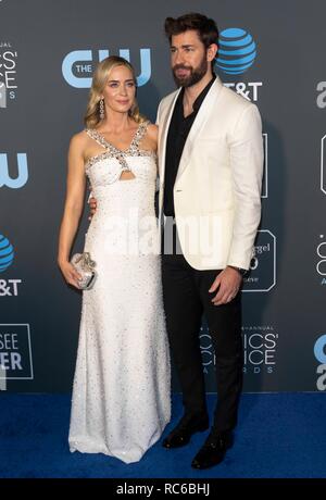Emily Blunt and husband John Krasinski attend the 24th Annual Critics' Choice Awards at Barker Hangar in Santa Monica, Los Angeles, California, USA, on 13 January 2019. | usage worldwide Stock Photo