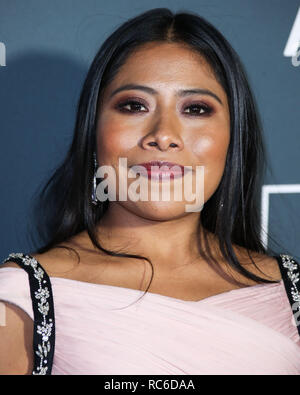 Santa Monica, United States. 13th Jan, 2019. Actress Yalitza Aparicio wearing a Prada dress and clutch, Anabela Chan earrings, and rings from Marli New York and Kallati arrives at the 24th Annual Critics' Choice Awards held at the Barker Hangar on January 13, 2019 in Santa Monica, Los Angeles, California, United States. (Photo by Xavier Collin/Image Press Agency) Credit: Image Press Agency/Alamy Live News Stock Photo
