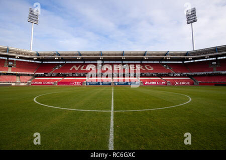 17 December 2018, Bavaria, Nürnberg: Panoramic view over the lawn in the Max-Morlock-Stadium in direction to the grandstand. Photo: Daniel Karmann/dpa Stock Photo