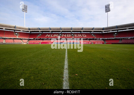 17 December 2018, Bavaria, Nürnberg: Panoramic view over the lawn in the Max-Morlock-Stadium in direction to the grandstand. Photo: Daniel Karmann/dpa Stock Photo