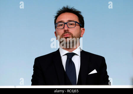 Rome, Italy. 14th January, 2019. Alfonso Bonafede Rome January 14th 2019. Press conference of the Minister of the Internal Affairs, of the Premier and of the Minister of Justice. Foto Samantha Zucchi Insidefoto Credit: insidefoto srl/Alamy Live News Stock Photo