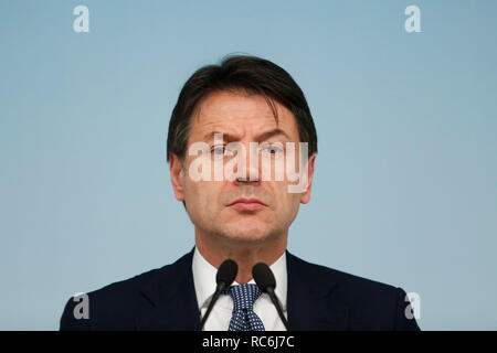 Rome, Italy. 14th January, 2019. Giuseppe Conte  Rome January 14th 2019. Press conference of the Minister of the Internal Affairs, of the Premier and of the Minister of Justice. Foto Samantha Zucchi Insidefoto Credit: insidefoto srl/Alamy Live News Stock Photo