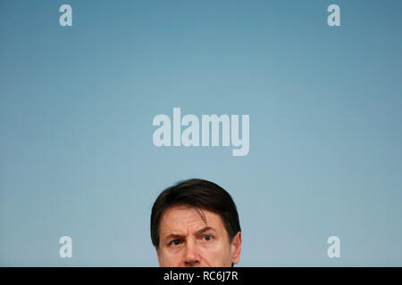 Rome, Italy. 14th January, 2019. Giuseppe Conte  Rome January 14th 2019. Press conference of the Minister of the Internal Affairs, of the Premier and of the Minister of Justice. Foto Samantha Zucchi Insidefoto Credit: insidefoto srl/Alamy Live News Stock Photo