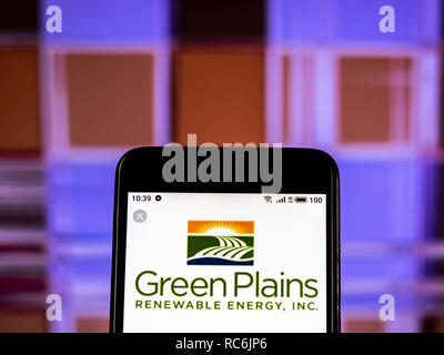 Kiev, Ukraine. 14th Jan, 2019. Green Plains Inc. Company logo seen displayed on a smart phone. Credit: Igor Golovniov/SOPA Images/ZUMA Wire/Alamy Live News Stock Photo