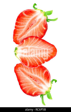Flying fresh strawberries isolated on white background Stock Photo