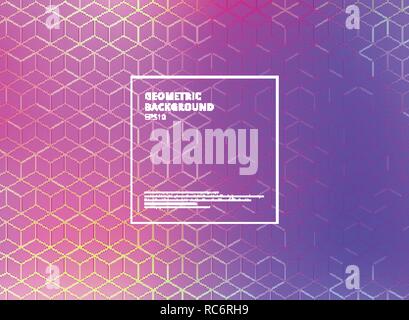 Abstract cube pattern on blue and purple gradients background. Digital geometric lines square mesh. Vector illustration Stock Vector