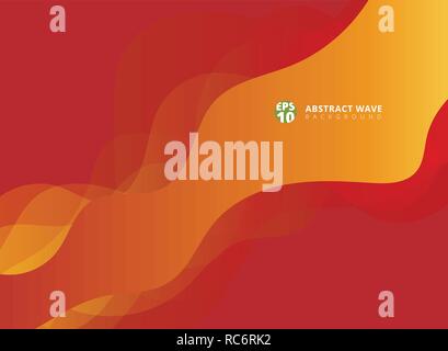 Abstract modern red waves overlap on yellow background with copy space. Vector illustration Stock Vector