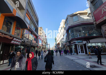 Cobblestone pavement, Khayyam street, The pavement shops, West Azerbaijan province, Urmia, Iran Stock Photo