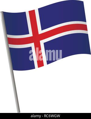 Iceland flag icon. National flag of Iceland on a pole vector illustration. Stock Vector