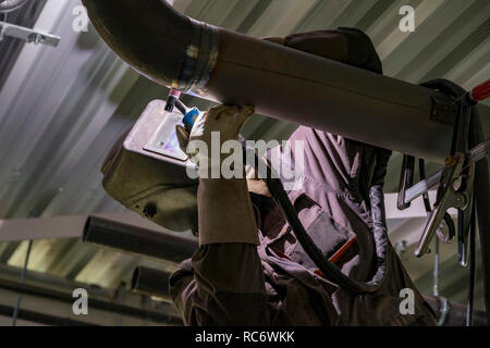 low angle view showing a welder at work Stock Photo