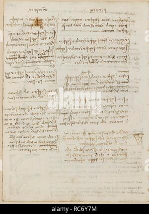 Folio f 107v. Codex Madrid II (Ms. 8936) 'Treaty of fortification, statics and geometry'. 158 folios with 316 pages. Internal format: 210 x 145 mm. APPLIED MECHANICS (MACHINES AND WITS). MATHEMATICS. Museum: BIBLIOTECA NACIONAL DE ESPAÑA, MADRID. Author: LEONARDO DA VINCI. Stock Photo