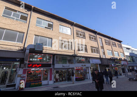 Cobblestone pavement, Khayyam street, The pavement shops, West Azerbaijan province, Urmia, Iran Stock Photo