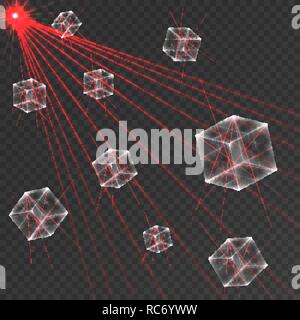 Transparent Cube. Abstract red laser beam. Vector illustration. Stock Vector
