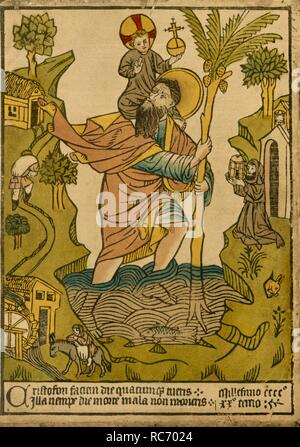 Saint Christopher crossing the river with Christ in the form of a