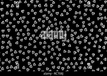 Valentine's Day Abstract 3D Background With Silver Hearts on Black Stock Photo