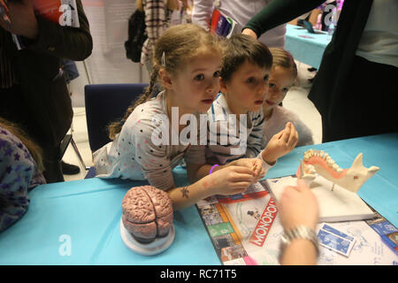 Parents with children visited the Silesian Science Festival, which was held in Katowice, Poland, on January 13, 2019. (CTK Photo/Grzegorz Klatka) Stock Photo