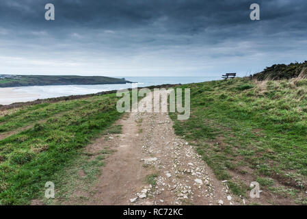 A footpath on Pentire Point East in Newquay Cornwall. Stock Photo