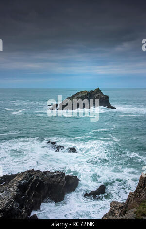 The Goose a small rocky island off the coast of Newquay Cornwall. Stock Photo
