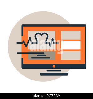 Vector icon of medical software monitoring. Heartbeat on monitor. Trendy flat line design style Stock Vector