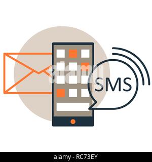 SMS, email notification for smartphone vector icon, flat line style Stock Vector