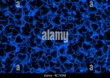 Valentine's Day Abstract 3D Background With Dark Glowing Blue Hearts Stock Photo