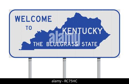 Vector illustration of the Welcome to Kentucky the Bluegrass state road sign Stock Vector