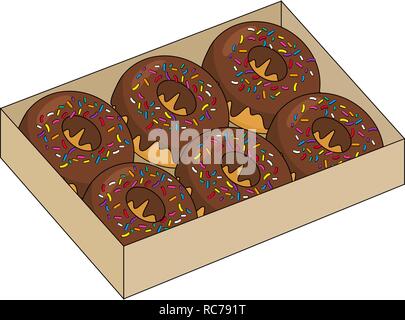Donuts inside the box isolated on white background. Raster illustration. Stock Photo