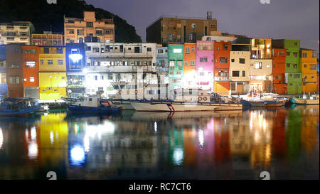 The Zhengbin Fishing Port in north of Taiwan with nice house color and view Stock Photo