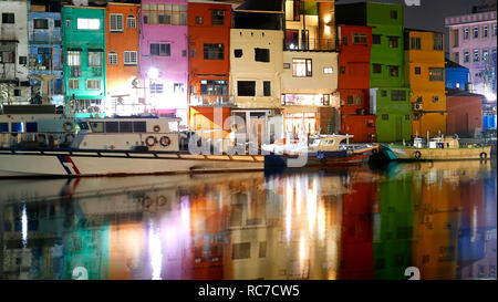 The Zhengbin Fishing Port in north of Taiwan with nice house color and view Stock Photo