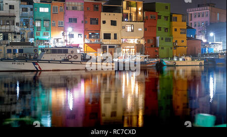 The Zhengbin Fishing Port in north of Taiwan with nice house color and view Stock Photo