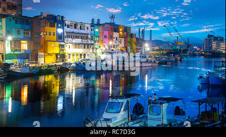 The Zhengbin Fishing Port in north of Taiwan with nice house color and view Stock Photo