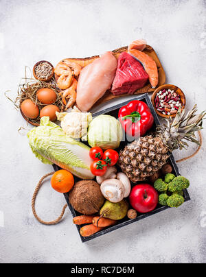 Pegan diet. Paleo and vegan products Stock Photo