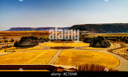 Aerial view to Thaba Bosiu Cultural Village, Maseru in Lesotho Stock Photo