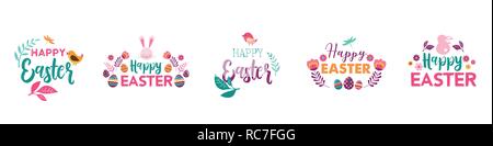 Happy Easter, vector symbols, logo, badges and lettering design Stock Vector