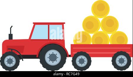 Red Tractor with Trailer. Vector Illustration in Flat Style Isolated on  White Background Stock Illustration - Illustration of industrial, farmer:  138634480