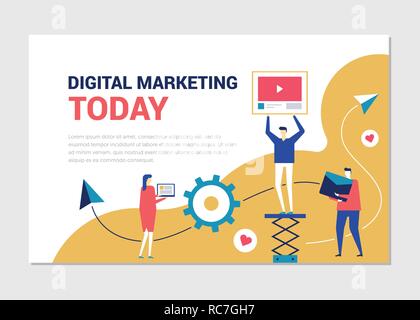 Digital marketing, colorful concept header, flat design thin line style ...