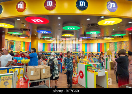 People attend M&M'S World Candy Store at the Strip Stock Photo