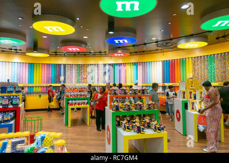 People attend M&M'S World Candy Store at the Strip Stock Photo