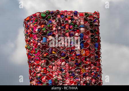 soft drink plastic stopper tower made of many Stock Photo