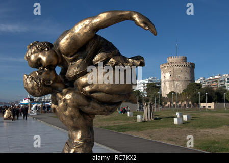 Part of a statue by the Chinese artist  Xu Xongfei exhibited  in Thessaloniki, Greece, between December 17 and December 24, 2018. Stock Photo
