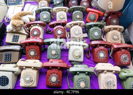 Vintage telephones for sale in the flea market Stock Photo