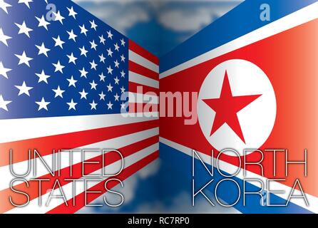 USA versus North Korea flags, vector illustration Stock Vector