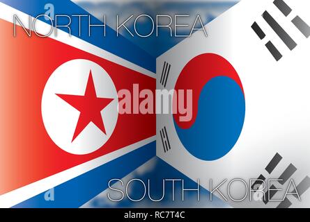 North Korea versus South Korea flags, vector illustration Stock Vector