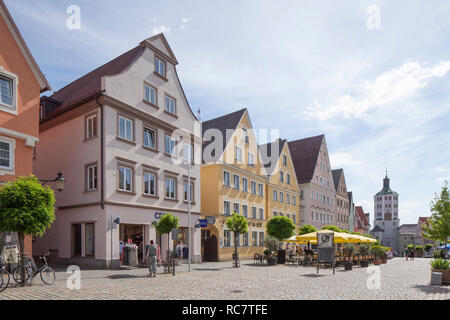 Historic facades on the market square in the old town, Günzburg, Swabia, Bavaria, Germany, Europe I Historische Hausfassaden am Marktplatz in der Alts Stock Photo