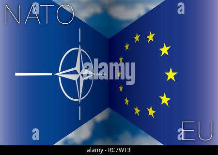 Nato versus European Union flags, vector illustration Stock Vector