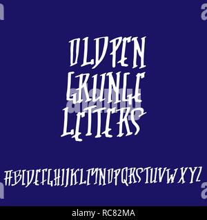 Grunge old pen gothic font. Blackletter script. Vector illustration. Stock Vector